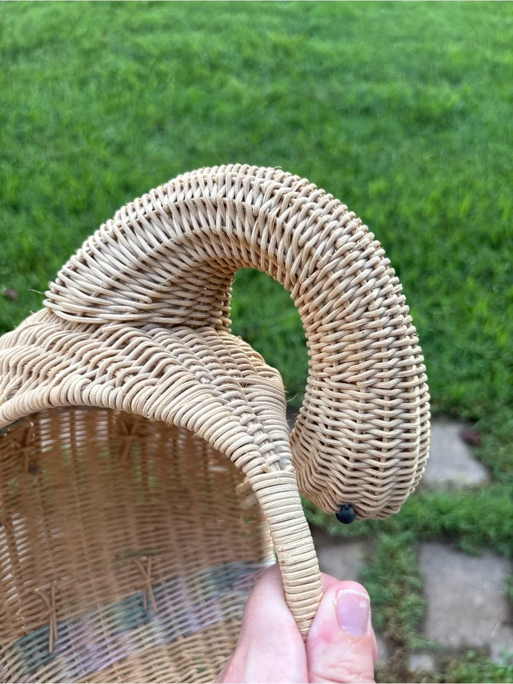 Handwoven Swan-Shaped Wicker Basket - Natural Tan with Pastel Accents